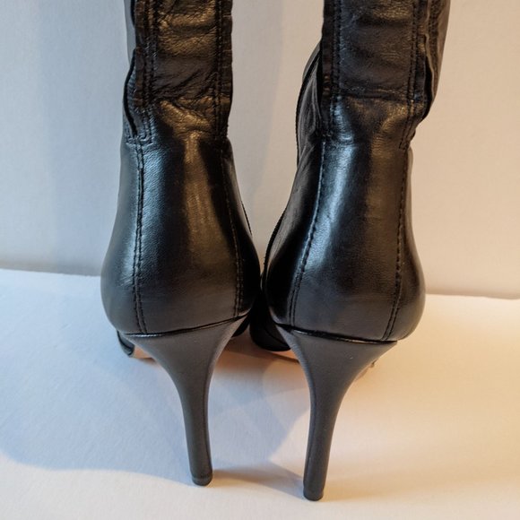 Corso Como Black Tall Leather Stiletto Heel Almond Toe Boots Women's Size 7 - Picture 12 of 15